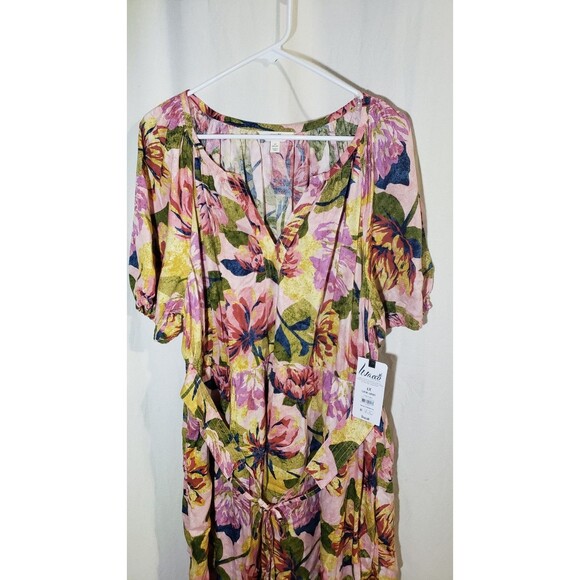Terra & Sky Women's 1X (16W-18W) Plus Size Puff Sleeve Pearl Blush Floral Dress - Picture 6 of 11